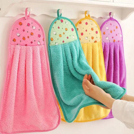 3pcs /set Absorbent Cloth Cleaning Cloth Coral Velvet Bathroom Supplies Soft Hand Towel Absorbent Cloth Dishcloths Hanging Cloth