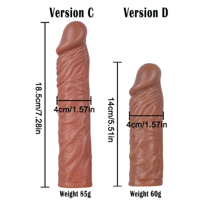 Silicone Penis Sleeve Extender Cock Enlarger Testicle Restraint Male Realistic Reusable Condom Prolonged Ejaculation Delayed Ring Sheath Sex Toys for Men