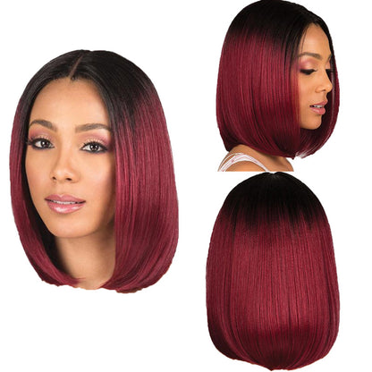 New arrival women short straight hair black gradient wine red Bob wigs for ladies gift