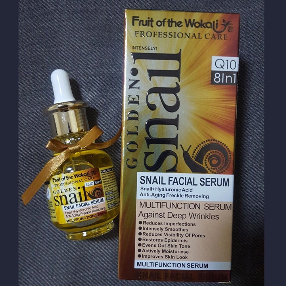 Wokali Golden Snail Facial Serum with Hyaluronic Acid Multifunction 8 in 1 Face Serum Fruit of the Wokali