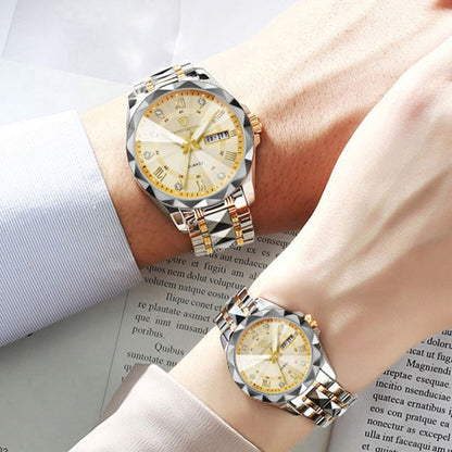 Couple Quartz Watch High Quality Waterproof Double Calendar Rhombus Mirror Watch Luxury Brand Men Women Couple Watche