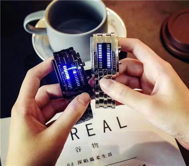 Fashion LED Iron Watches For Man And Women Dual-line Binary Personality Electronic Watch Man Wrist Watch
