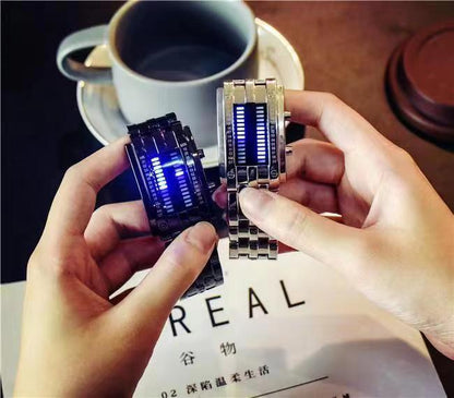 Fashion LED Iron Watches For Man And Women Dual-line Binary Personality Electronic Watch Man Wrist Watch