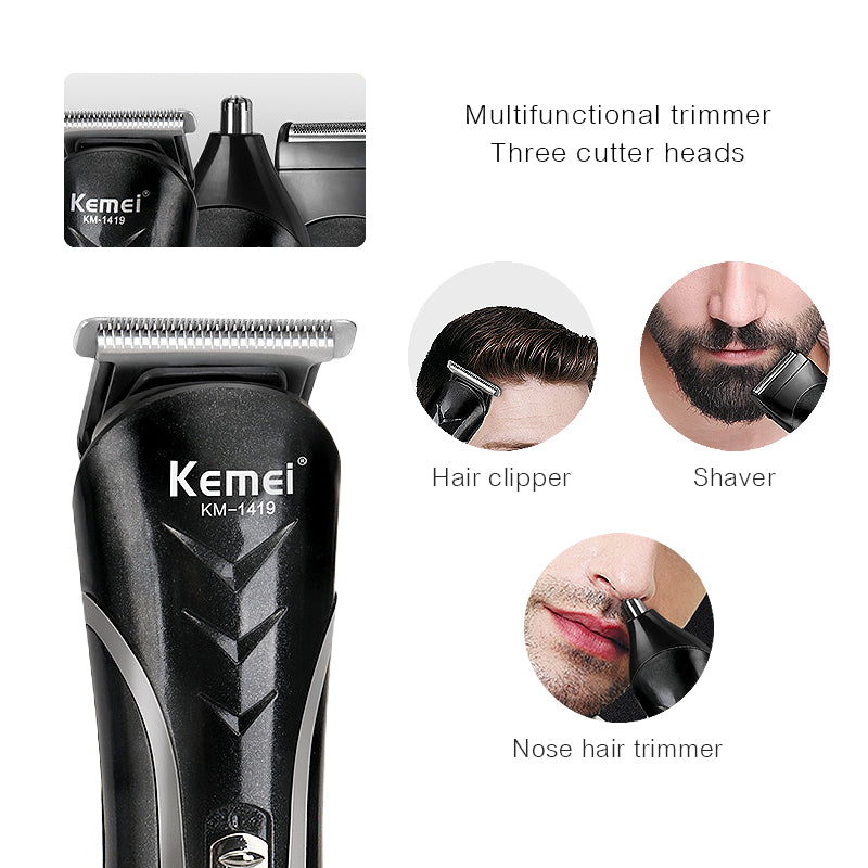 KEMEI Rechargeable 3 In 1 Shaving Machine Electric Hair Clipper Multifunctional Shaver Nose Hair Trimmer Safety Cutter