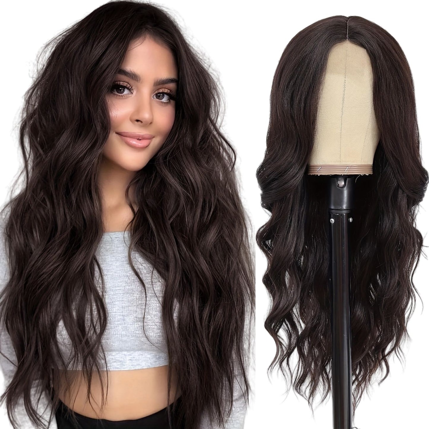 Synthetic Long Curly Wigs - 26 Inch Black | Natural Look (African Women, Quick Install, Budget-Friendly, Birthday Gift)