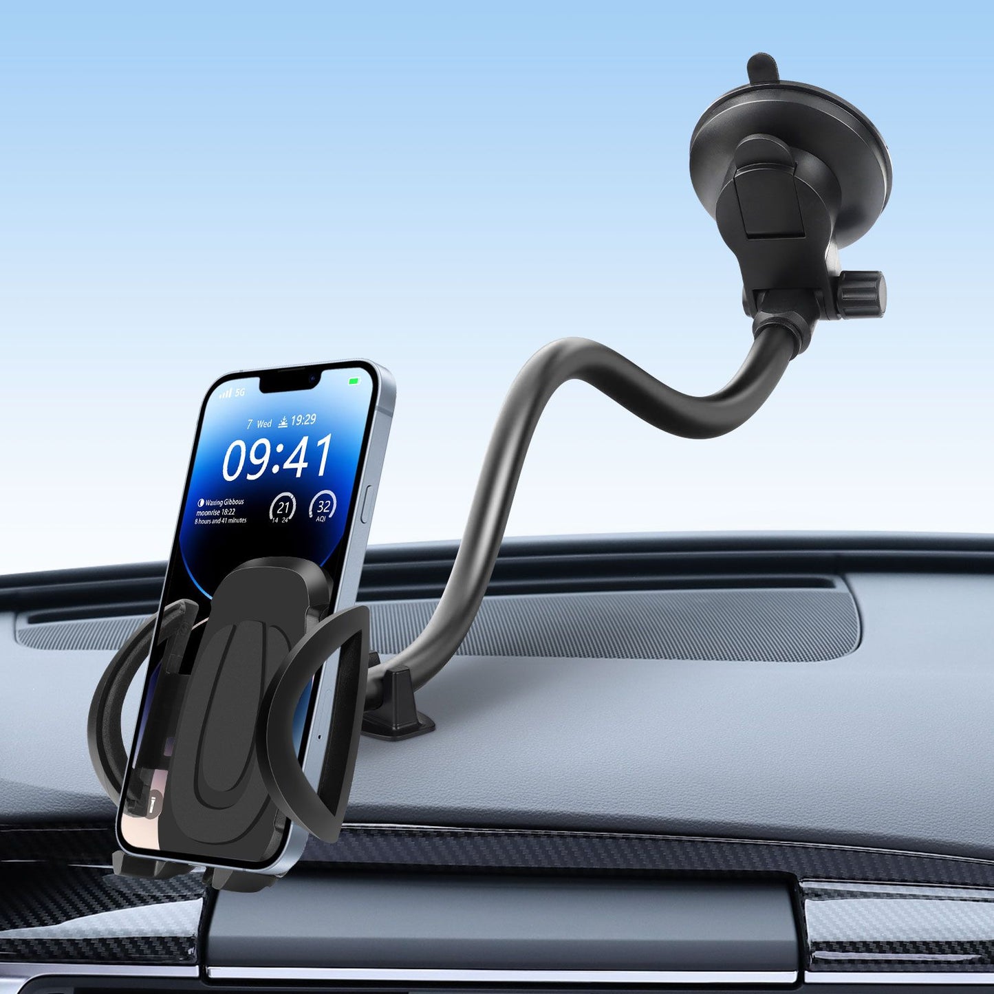 Car Phone Holder, 14in Long Arm Cell Phone Car Mount, Anti-Shake Windshield Dashboard Cradle for 4.0-6.8in Phones