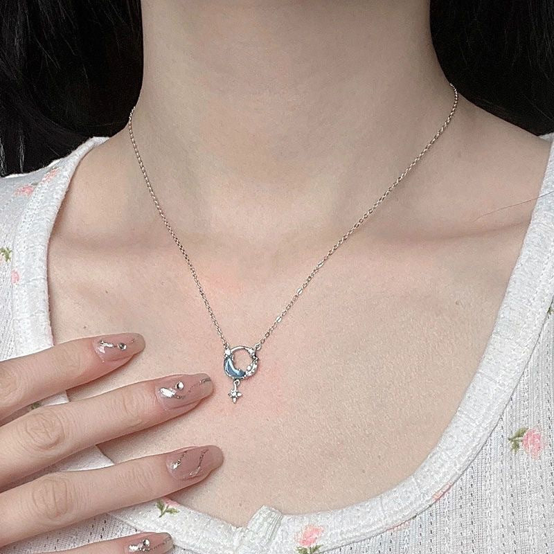 Silver Dream Chasing Star River Moon Necklace Women's Light Luxury Fashion Necklace Versatile Collar Chain