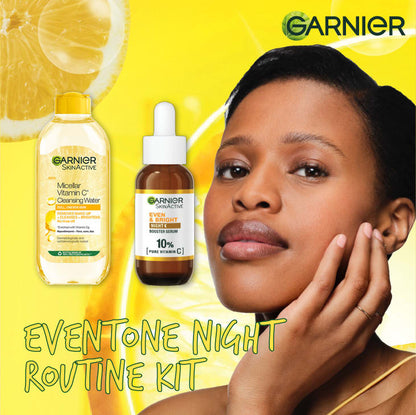 【Discounted】Garnier Eventone Night Essentials Kit(Even & Bright Vitamin C Night Serum + Even & Matte Micellar Water