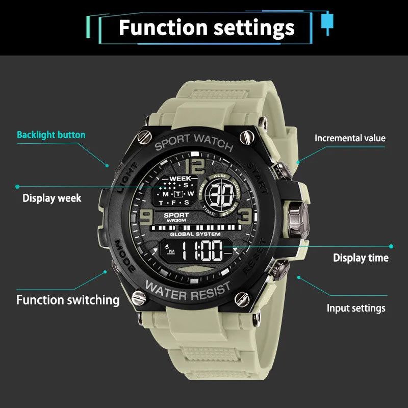 Men Watch Outdoor Sport Watches Multifunction Electronic Watches Anti Drop and Shock-absorbing Wristwatches, Chrono Waterproof Men Watches Led Digital Watch