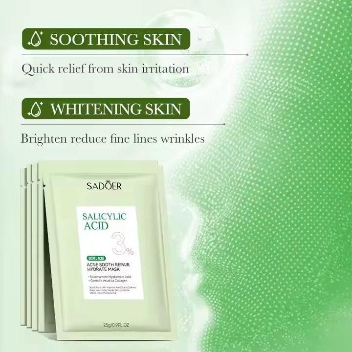 SADOER Salicylic Acid Anti Acne Soothing Repair Hydrating Mask Wholesale Price SADOER Salicylic Acid Acne Removing Soothing Repairing Moisturizing Face Mask