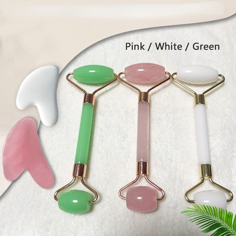 2pcs/set Skin Care Facial Rollers+Face Spa Massager Neck Roller Gua Sha Scraper Board Face Lift Up Wrinkle Remover Face Roller Scraper Set