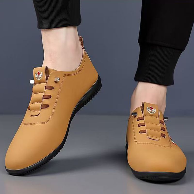 Size 41-44 men's light brown PU Artificial leather shoes business casual shoes boys work shoes students Oxfords walking shoes Daddy single shoes Light brown