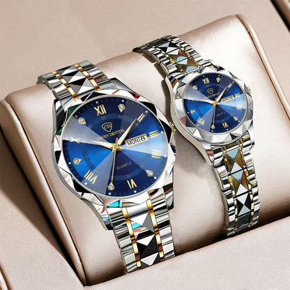 Couple Quartz Watch High Quality Waterproof Double Calendar Rhombus Mirror Watch Luxury Brand Men Women Couple Watche