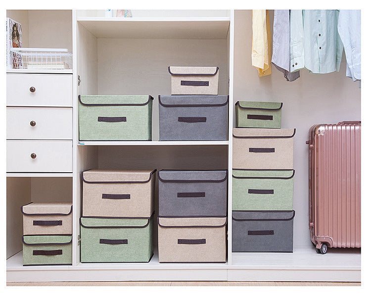 Gray Household Imitation Linen Foldable Dustproof Storage Box With Lid Multifunctional Sorting Organization Box For Clothes Sundrie