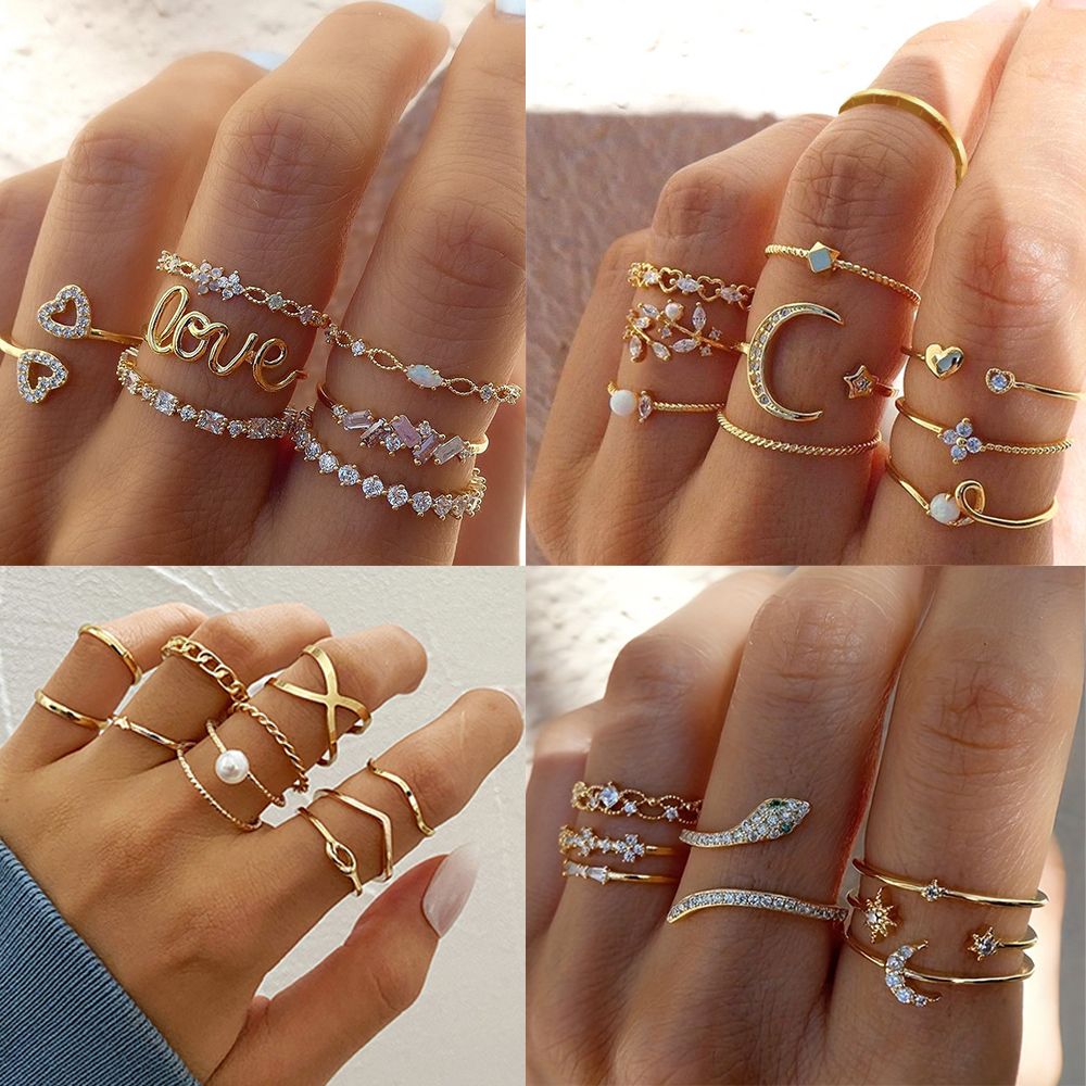 Star Moon Ring Love Leaves Geometric 10-piece Ring Creative Retro Female Joint Multiple Set Combination Ring