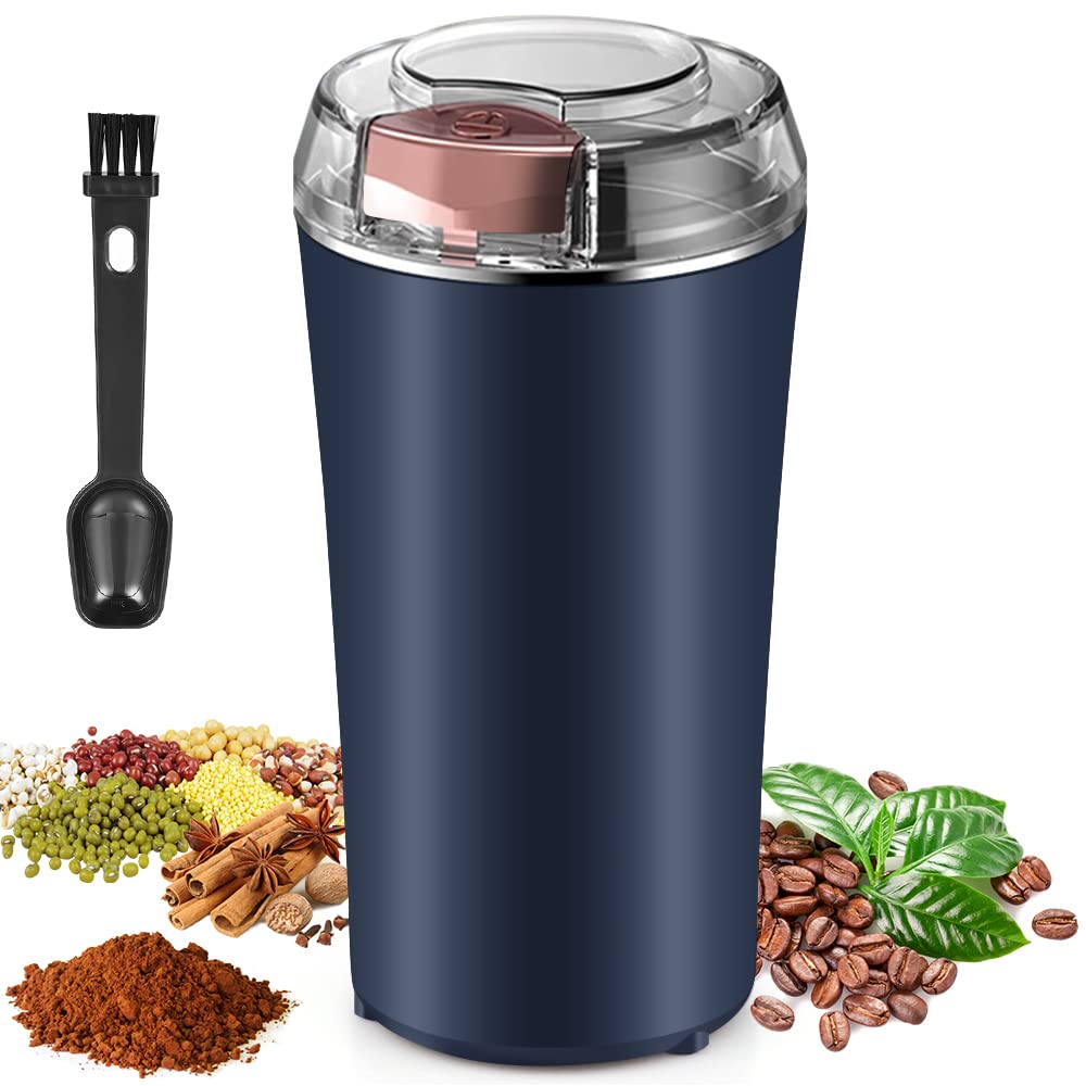 UPHUI Electric Coffee Grinder Spice Grinder Coffee Bean And Vanilla Grinder Equipped With A Brush Spoon And One Button Stainless Steel Grinding Suitable For Vanilla Peanut Grain And Bean Grinding
