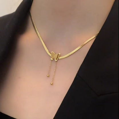 Amazon's new tassel butterfly necklace for women, 18K gold light luxury versatile fashion pendant, internet famous collarbone chain