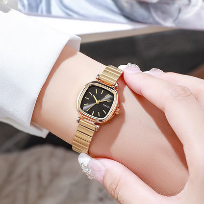 Square Small Plate Bamboo Strap Ladies Watch Niche High-End Fashion Simple Hot Style Forest Quartz Watch Small Fresh Ladies Watch