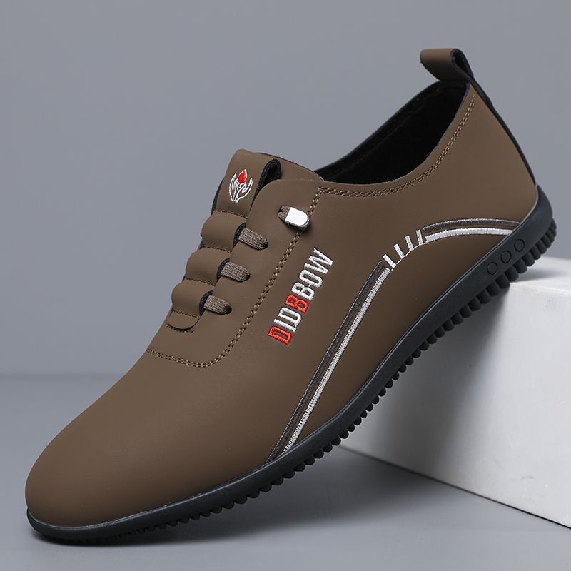 Men's PU Artificial leather shoes business casual shoes boys outdoor light sports shoes fashion students Oxfords walking shoes Daddy single shoes brown