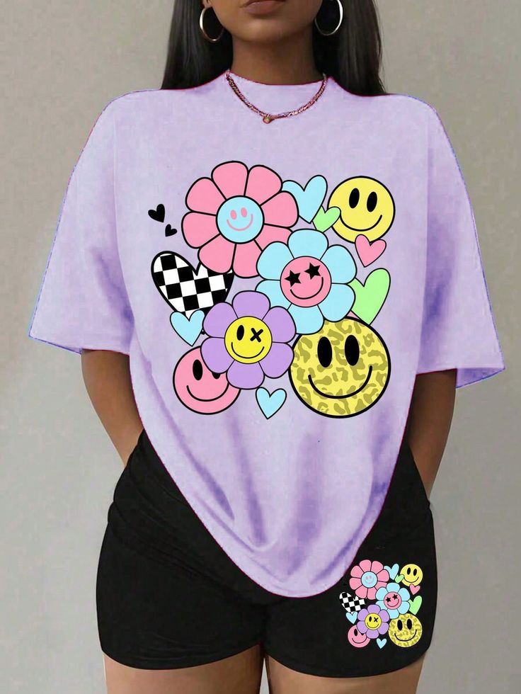 Customized emojiprints Women T-shirt Women Clothes Tops Lady shirt fashion casual Tshirts women top girl print short sleeve personality t-shirt girls t-shirt women's clothes - as shown in photo
