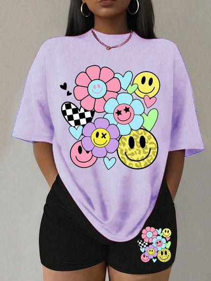 Customized emojiprints Women T-shirt Women Clothes Tops Lady shirt fashion casual Tshirts women top girl print short sleeve personality t-shirt girls t-shirt women's clothes - as shown in photo