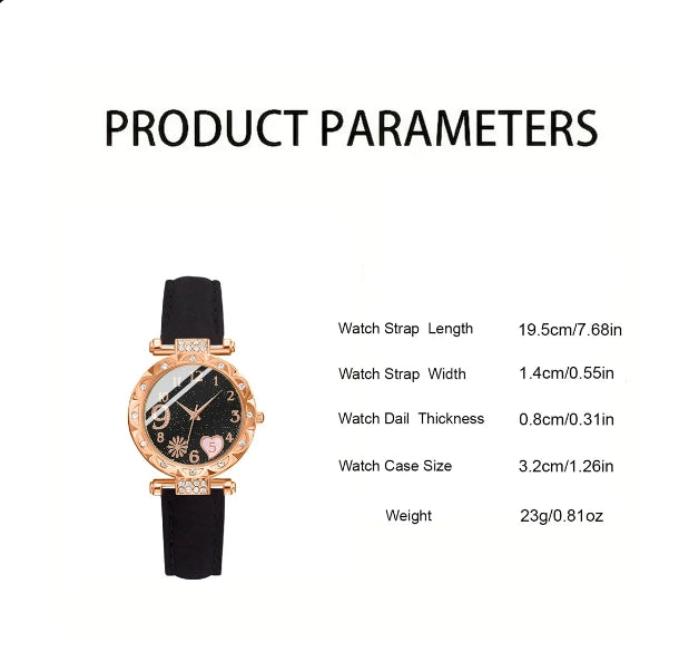 5PCS Set Watch For Women Luxury Leather Analog Ladies Quartz Wrist Watch Fashion Bracelet Watch Set Female Relogio Feminino