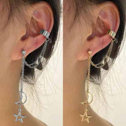 Europe and the United States new creative personality trend metallic earrings long five-pointed star earrings bone clip has layers of fashion women