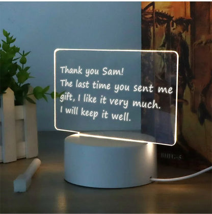 Note Board Creative Led Night Light Erasable Write Message Board Holiday USB Light Transparent Luminous Acrylic Light Gift For Children Girlfriend Decoration Night Lamp Calendar Desktop Ornaments