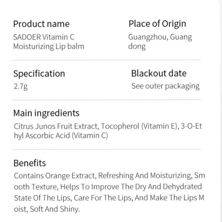 Set of 2 Pcs SADOER Lip Balm Vitamin C Moisturizing Lips Care Organic Sleeping Mask Beauty anti chapped lip balm