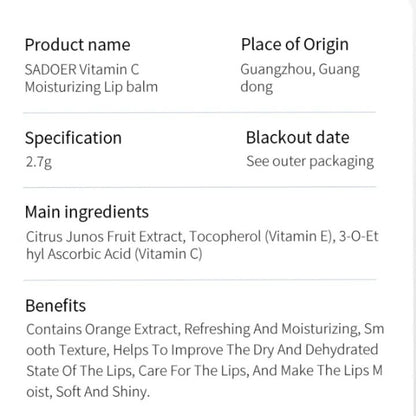 SADOER Lip Balm Vitamin C Moisturizing Lips Care Organic Sleeping Mask Beauty anti chapped lip balm