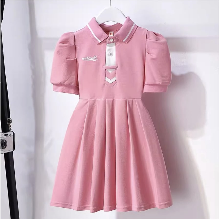 Girls' Summer Tweed Pleated Dress - Sweet Princess Style Casual Outfit