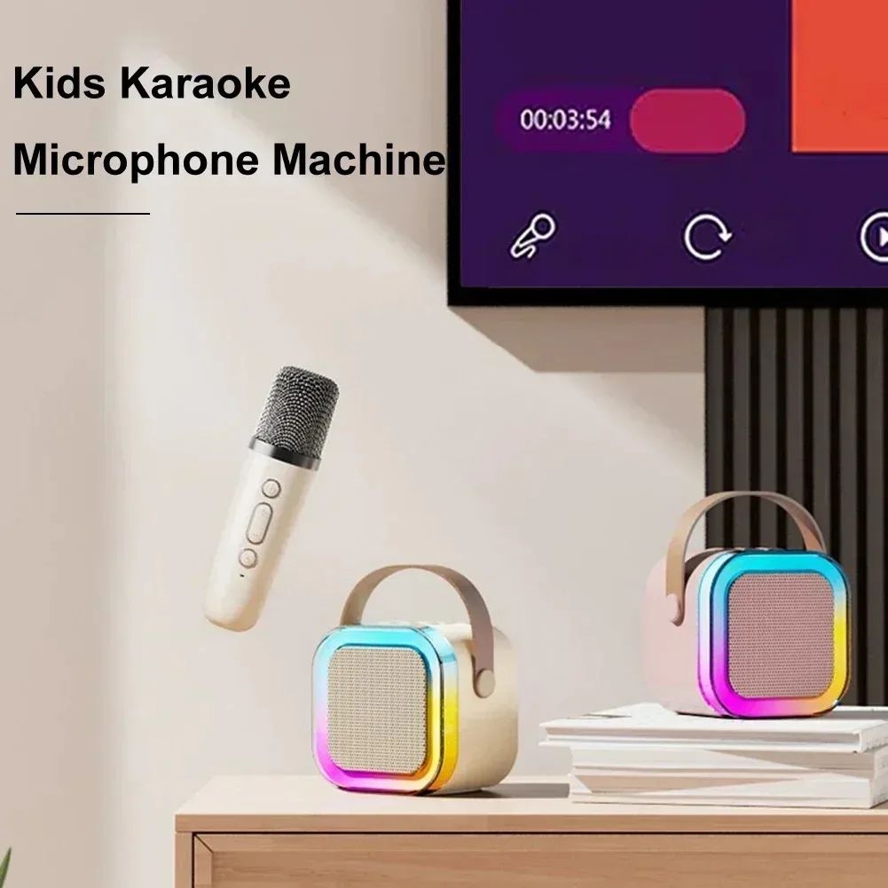 Bluetooth Audio K12 Karaoke Machine Portable 5.3 PA Bluetooth Speaker System with 2 Wireless Microphones Home Family Singing Children's Gifts Portable Mini Karaoke Speaker Microphone