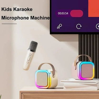 Bluetooth Audio K12 Karaoke Machine Portable 5.3 PA Bluetooth Speaker System with 2 Wireless Microphones Home Family Singing Children's Gifts Portable Mini Karaoke Speaker Microphone