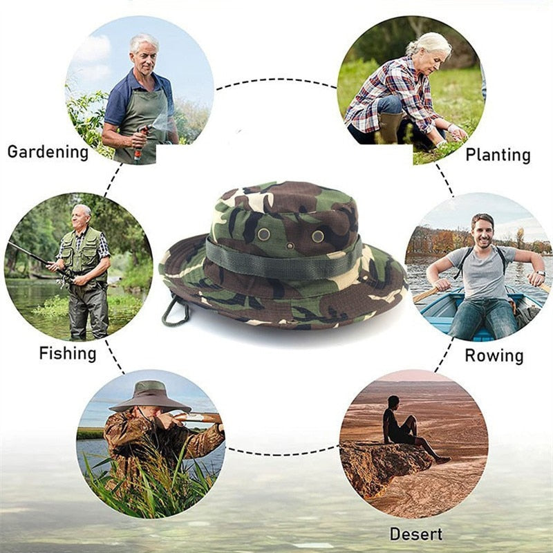 Fisherman Hat Outdoor Large Brimmed Sunblock Fishing Camouflage Round Rim Visor