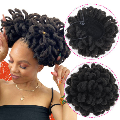 Synthetic DreadLock Afro Puff Hair Bun Chignon Drawstring Ponytail Faux Locs Clip In Pony Tail Hair Pieces for Black Women