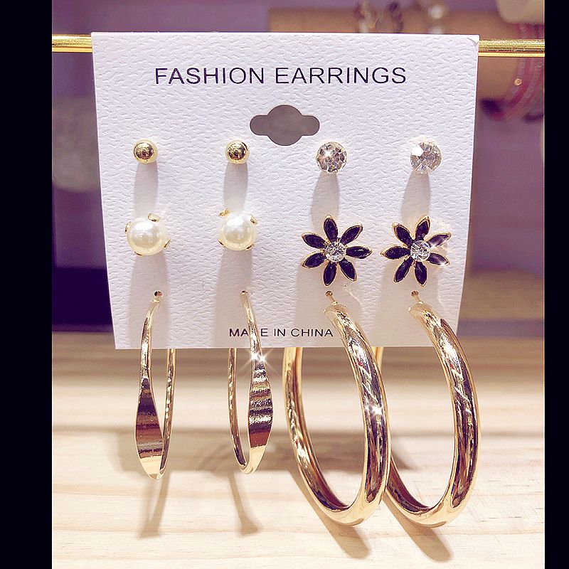 6 pairs of exaggerated earrings fashionable and versatile C-shaped large earrings earring combination set personalized earringsGold