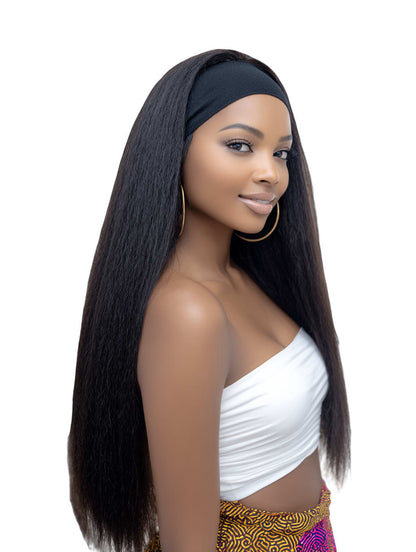 Synthetic Yaki Kinky Straight Wigs - 26 Inch 1B Black | Adjustable Headband & Natural Look(African Women, Protective Style, Quick Install, Realis,Birthday Gift)