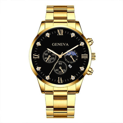 Mens Fashion Business Quartz Watch Fashion Fake Three Eye Six Pin Calendar Men Watch Stainless Steel Belt Men Watches