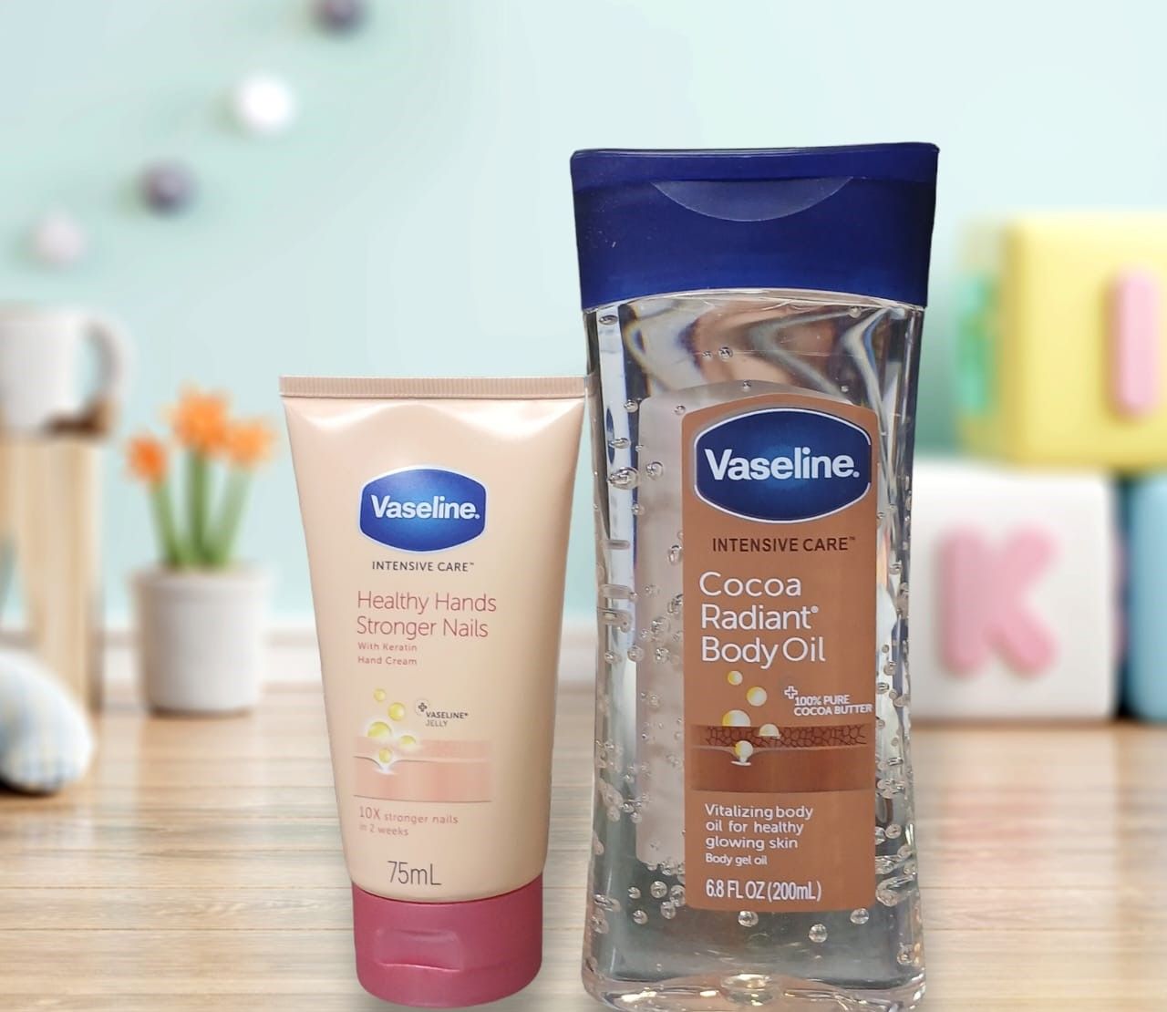 Vaseline Cocoa Radiant Body Oil 200ml and vaseline intensive care hand cream with keratin 75ml