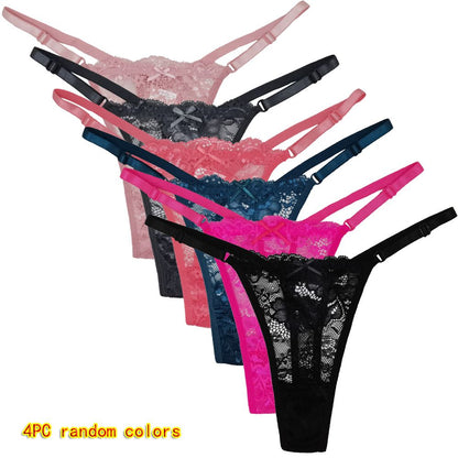 4 Pcs Women's low-rise panties solid color thong Girls Invisible briefs underwear clothing Ladies super soft Hollow out lace panties