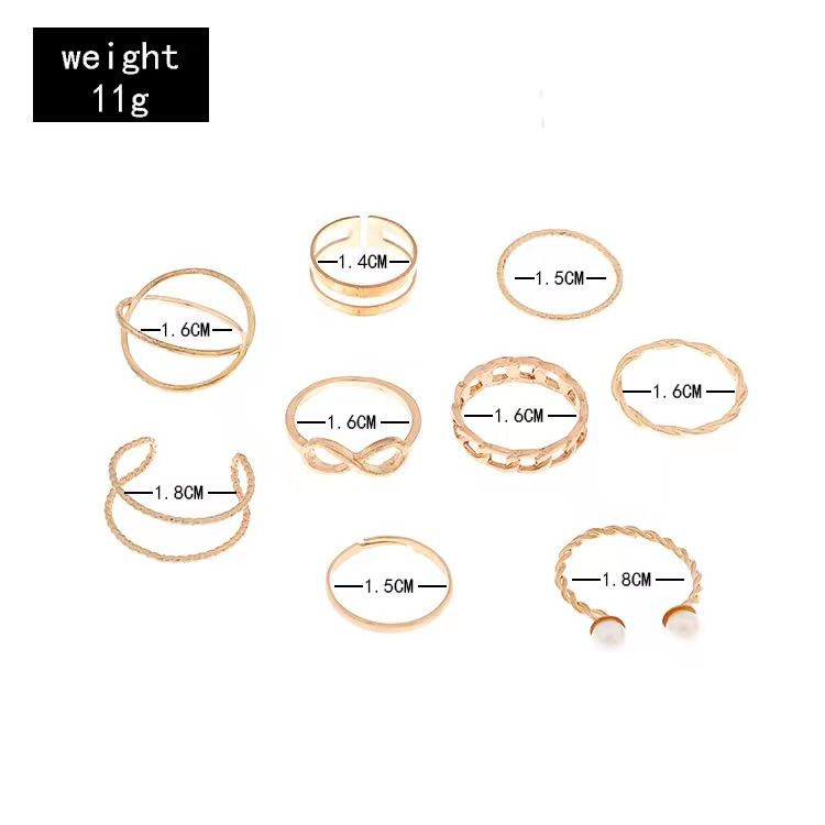ZHJH 9PCS Ring Set Bohemian Style Inlaid Pearl Joint Ring 8-character Geometric Hollow Design Combination Ring Set Daily Wear Festival Set