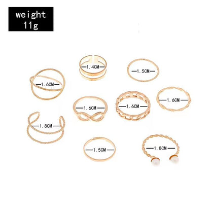 ZHJH 9PCS Ring Set Bohemian Style Inlaid Pearl Joint Ring 8-character Geometric Hollow Design Combination Ring Set Daily Wear Festival Set