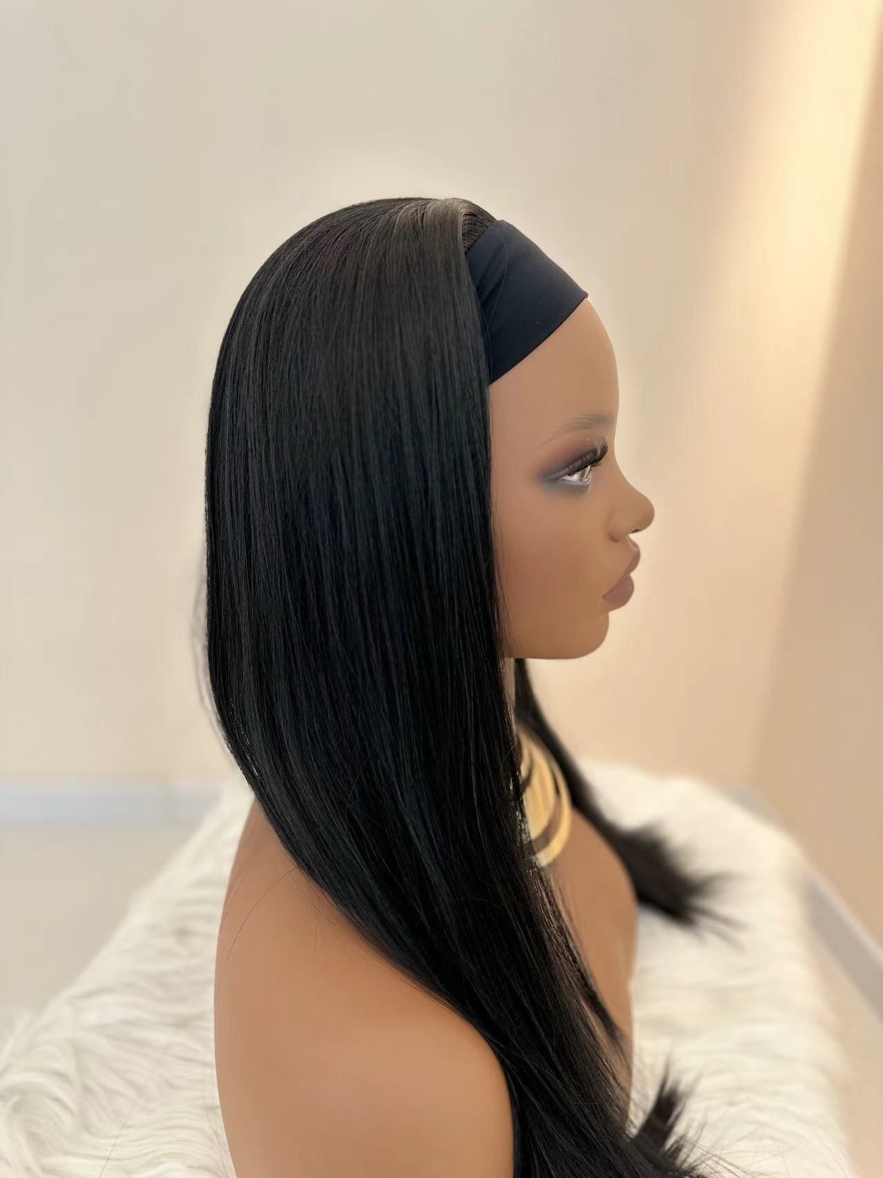 Synthetic Long Straight Synthetic Wigs with headband - 24 Inch Black | Natural Look Soft and shiny (African Women, Quick Install, Birthday Gift,Lightweight)