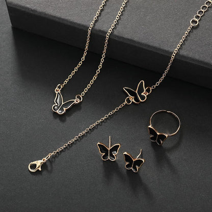 UPHUI 5-piece Women's Jewelry Set Earrings Necklaces Bracelets Rings Fashion Butterfly Jewelry Set Women's Butterfly Jewelry Couple Gifts