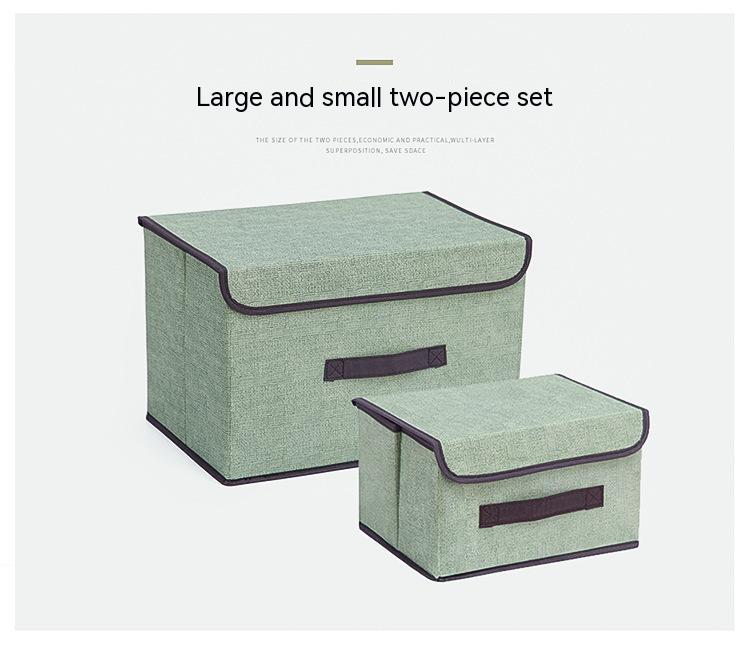 Gray Household Imitation Linen Foldable Dustproof Storage Box With Lid Multifunctional Sorting Organization Box For Clothes Sundrie