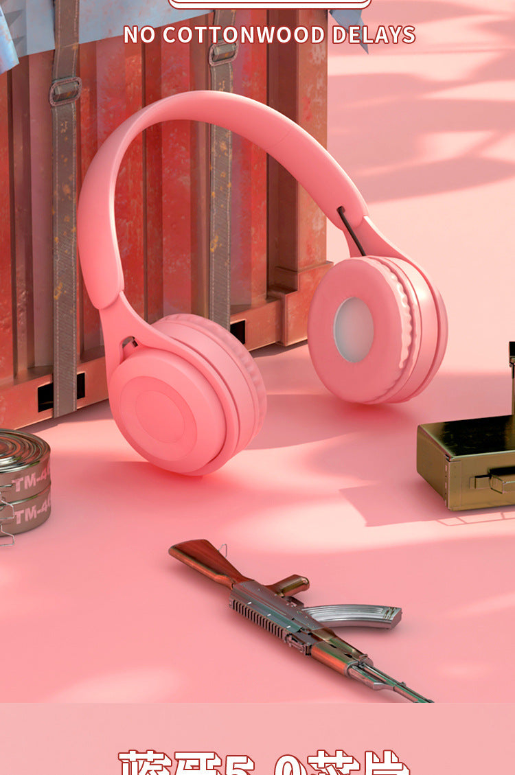 HW Lovely Y08 Bluetooth v5.0 Macaron Colorful Headphone Wireless Upgraded Headphones Support TF card