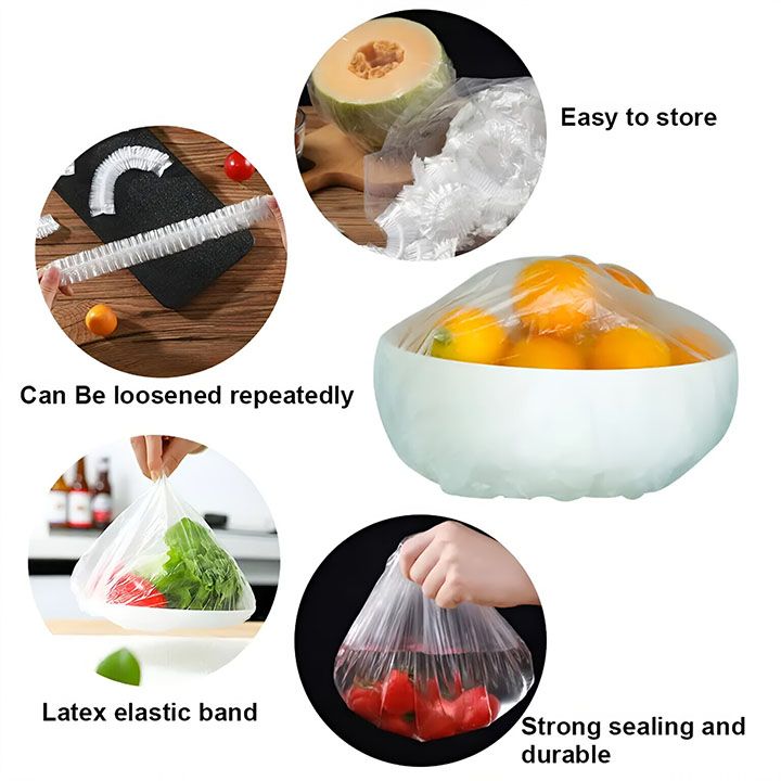 100 Pieces Plastic Wrap, Extra Thick Disposable Plastic Wrap - Clear, Retractable Plastic Wrap for Leftovers, Fruits and Vegetab