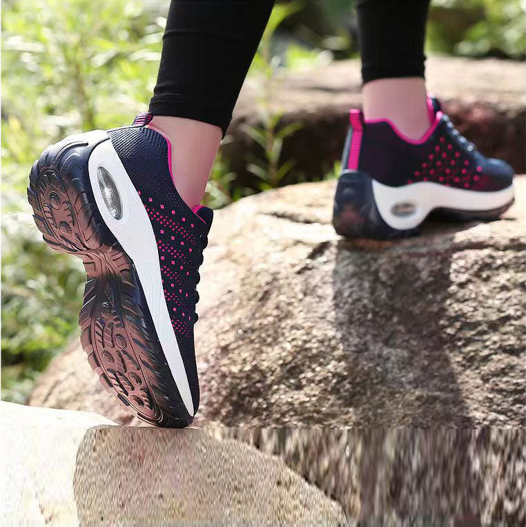 Big Size Sports shoes Women's Shoes Athletic Breathable and comfortable Flying Woven Sneakers Thick bottom Boots High heels Hiker shoes navy