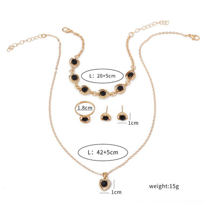 6PCS Ladies Watch Jewelry Set Watch Ring Necklace Earrings Bracelet Set Pink Crystal Waterproof Watch Set Wristwatch Ladies' Love Dial Quartz Watch Can Be Used As Romantic Gift Or Prop Shooting