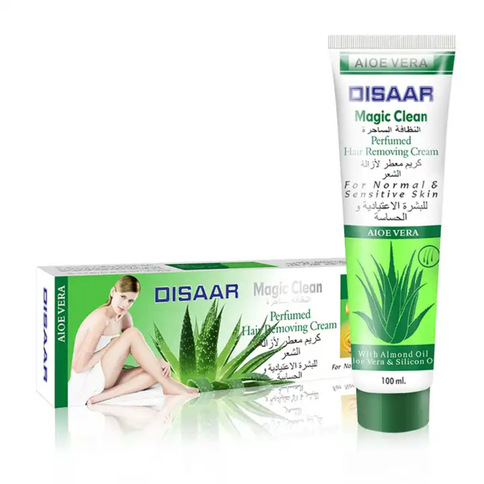 Aloe Vera Magic Clean Perfumed Hair Removal Cream with Almond Oil & Silicon Oil Body Face Arms Legs Depilatory Removing Gel - Disaar